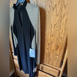 NWT Xscape Black Size 14 Long Sleeve Dress w/ Beading